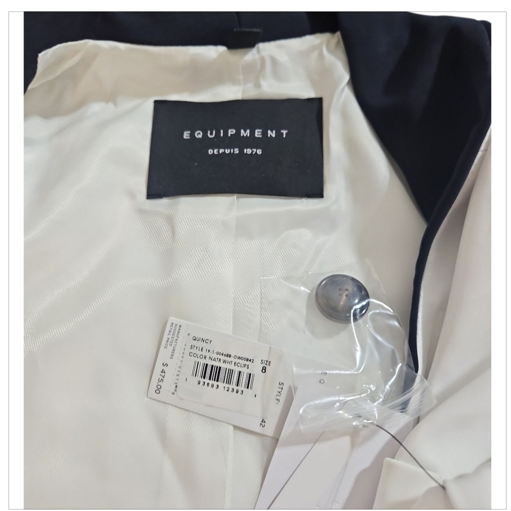 NWT Equipment Quincy Shawl Collar Blazer White Black Sz 8 - Picture 12 of 13